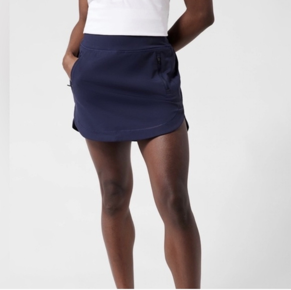 Athleta Fairway High Waist Golf Tennis Skort 16" UPF 50+ Navy Blue 657539 EUC